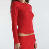 The Cardigan: Cherry Red Pointelle