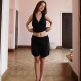 The Bermuda Short: Black Cotton Voile