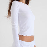 The Frilly Long Sleeve: White Cotton Jersey