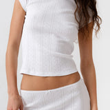 The Crop Baby Tee: White Pointelle