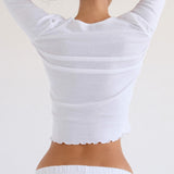 The Frilly Long Sleeve: White Cotton Jersey