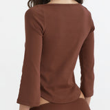 The Rina Long Sleeve: Brown Cotton Jersey