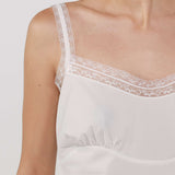 White lace-trimmed dress on a plain background